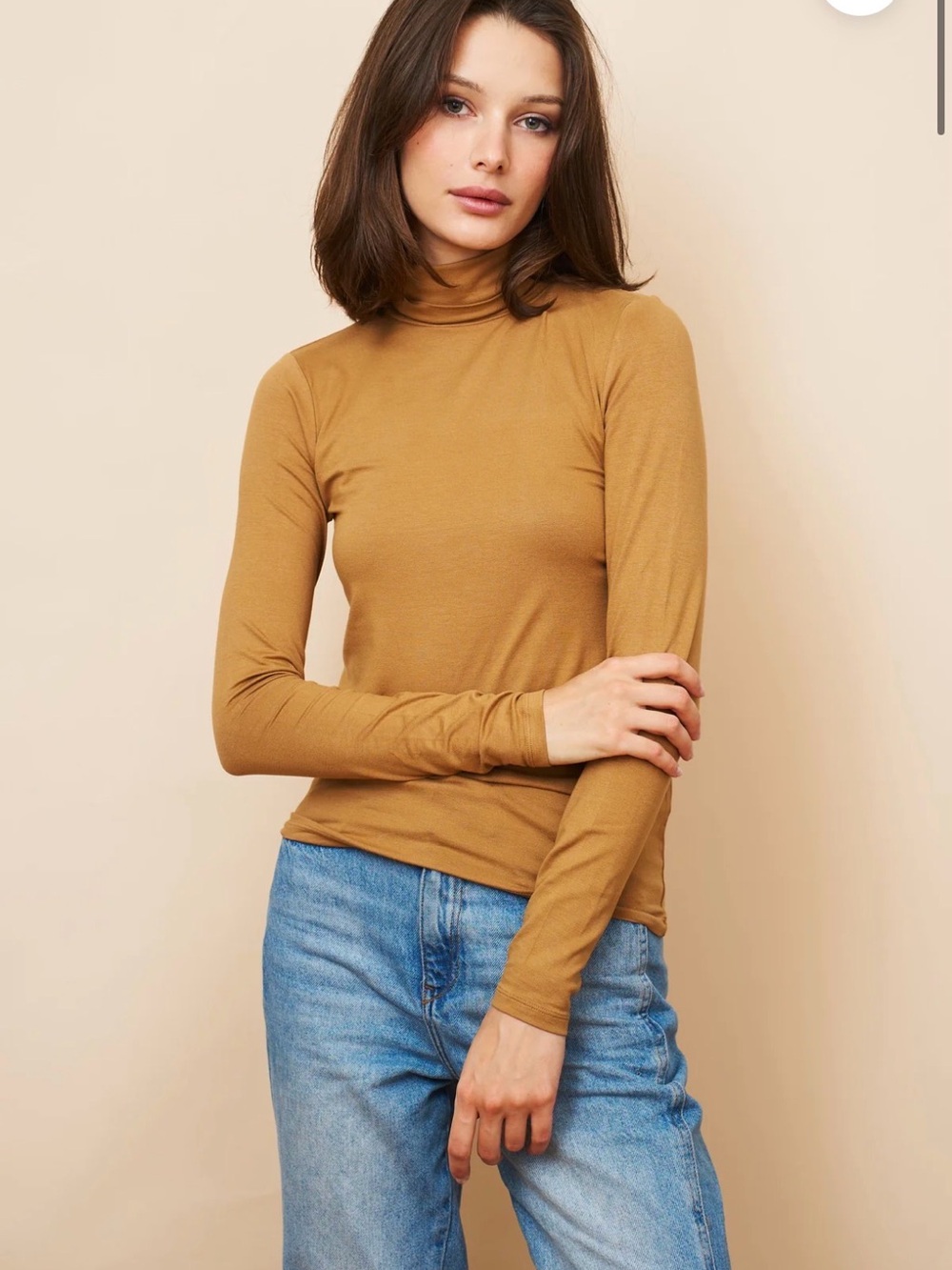 Majestic Filatures Soft Touch Long Sleeve Cashmere Cotton Turtleneck Chamois